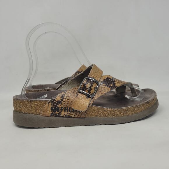 Mephisto Sandals EU37 US7 Helen Tan Snakeskin Print Leather Comfort Slides Thong - Picture 2 of 11